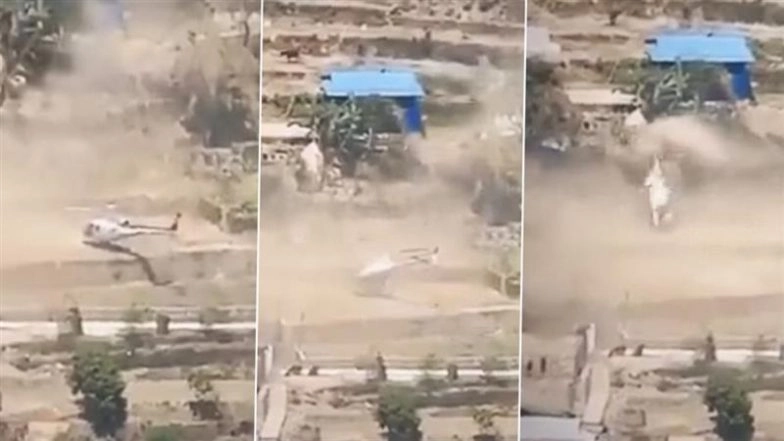 Nepal Helicopter Crash: Dramatic Video Shows Air Dynasty Chopper Lose Control During Funeral Transport Landing in Khotang