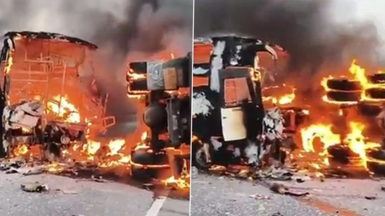 Andhra Pradesh: 14 Burnt Alive, 15 Injured as Bus Catches Fire After Collision With Tipper in Markapuram (Watch Videos)