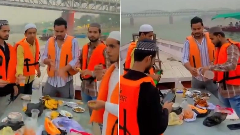 Boat Iftar Turns Controversial in Varanasi, 14 Arrested for Throwing Non-Veg Food Into Ganga (Watch Video)