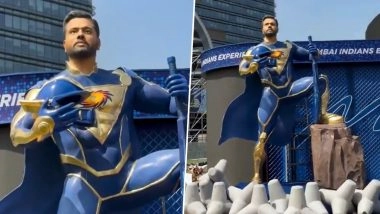 Superhero Rohit Sharma Statue Installed at the Mumbai Indians' 'The Mix' Event Ahead of IPL 2026 (Watch Video)