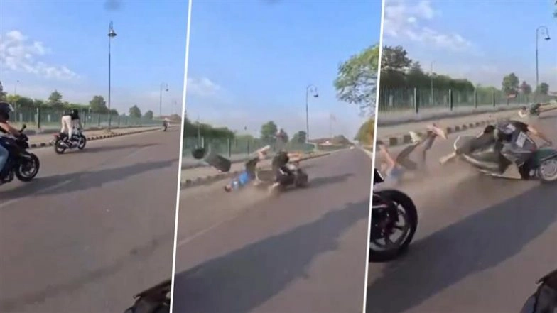 Horrific Accident Caught on Camera in Lucknow: Teen Rams Speeding Royal Enfield Continental GT 650 Into Scooter, Dies After Hitting Divider Head-On; Video Surfaces