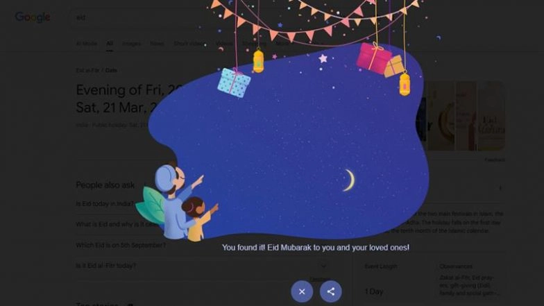 Eid Ul Fitr 2026 Google Doodle: Search Engine Giant lança jogo interativo ‘Search Crescent Moon’ para comemorar o Eid