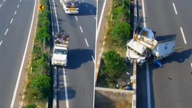 Accident Caught on Camera on Agra-Lucknow Expressway: 2, Including 3-Year-Old Girl, Killed as Pickup Truck Rams Into Divider; Video Surfaces