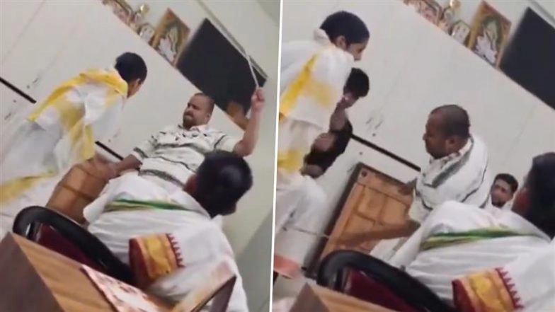 Ujjain Viral Video: Maharshi Sandipani National Institute of Vedic Studies Teacher Caught on Camera Beating Student With Stick for Sleeping on Classmate&rsquo;s Bed
