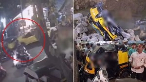 social-viral-Tata Sierra Accident in Thane: Woman Test Driving SUV Plunges Into 20-Foot Construction Pit After Hitting Vehicles in Panchpakhadi (Watch Video)