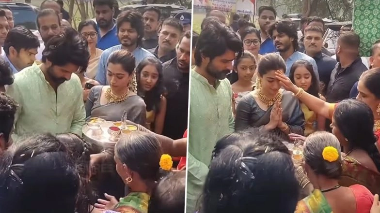 Newlyweds Rashmika Mandanna-Vijay Deverakonda Perform Satyanarayana Vratham at Actor&rsquo;s Native Place in Thummanpet (View Pic and Watch Video)