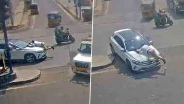 Hyderabad Shocker: Drunk Driver Drags Traffic Cop on Mercedes Bonnet for 800 Metres in Gachibowli, Arrested as Video Goes Viral