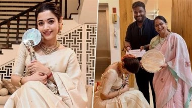 Rashmika Mandanna Flaunts Her Gaddar Film Awards 2026 Best Actress Trophy for ‘The Girlfriend’, Poses With Mother-in-Law Madhavi Deverakonda (See Pics)