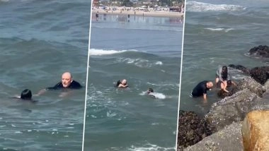 California: Hero Coach Dives Into Danger, Saves Father-Daughter Duo From Deadly Rip Current in Oceanside; Video Goes Viral