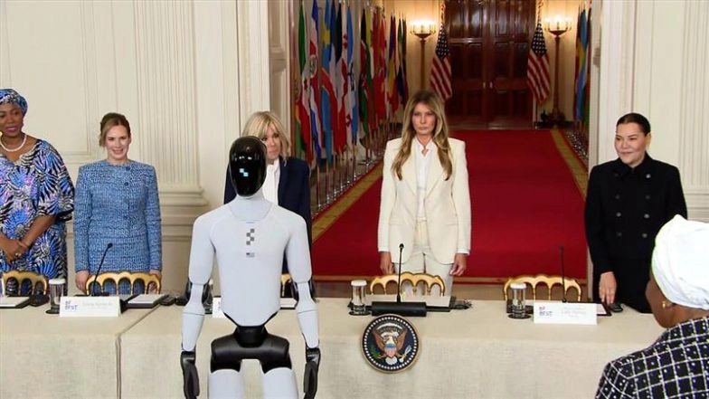 Melania Trump Walks With AI-Powered Humanoid Robot During Coalition Summit 2026 at White House, Video Surfaces