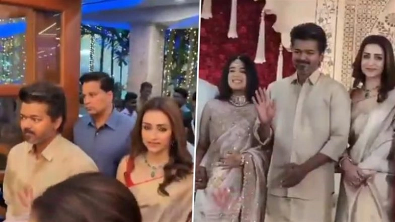 Vijay Arrives With Trisha Krishnan At Wedding Reception in Chennai Amid Divorce Case With Wife Sangeetha (Watch Video)