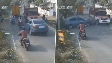 Coimbatore Rash Driving Video: Man, Daughter Injured After Speeding Car Rams Into Their Scooter