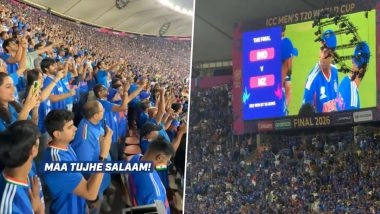 Crowd at Narendra Modi Stadium Sings 'Maa Tujhe Salaam' After India Win T20 World Cup 2026 Final, Video Goes Viral