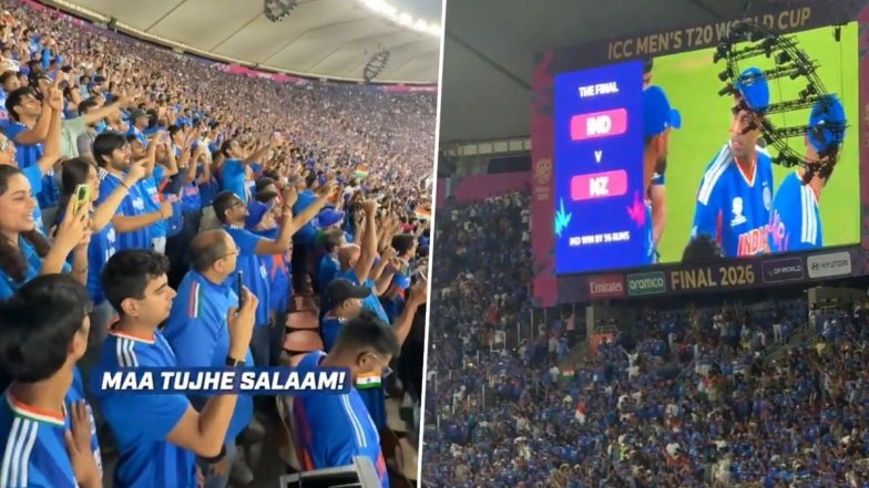 Crowd at Narendra Modi Stadium Sings 'Maa Tujhe Salaam' After India Win T20 World Cup 2026 Final, Video Goes Viral