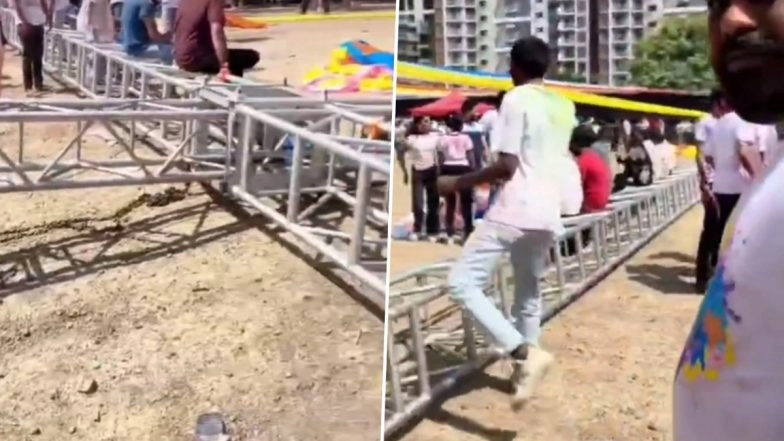 Royal Palms Pune Accident: Steel Beam Collapse During Holi Celebration, Injures 4 in Mundhwa (Watch Video)