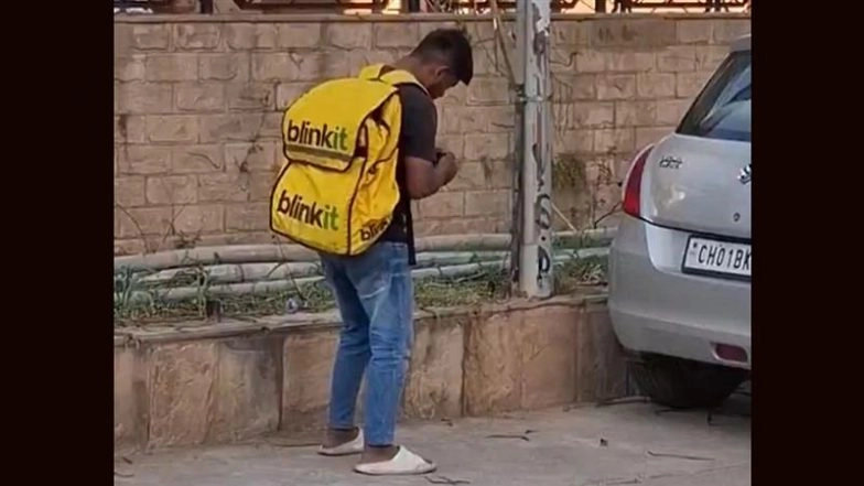 &lsquo;Zombie Drug&rsquo; Panic After Blinkit Delivery Agent Seen Standing Motionless for 2 Hours in Chandigarh (Watch Video)