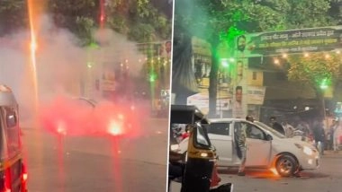 ICC T20 World Cup 2026 Victory Celebration Turns Scary: Car Runs Over Lit Firecrackers in Thane, Flames Seen Under Vehicle (Watch Videos)
