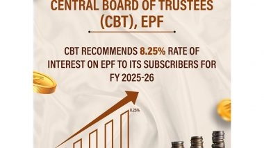 Business News | EPFO Retains Interest Rate on Provident Funds at 8.25 Per Cent for 2025-26