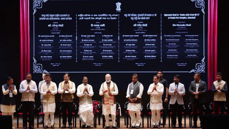 India News | PM Modi Inaugurates Elevated Port Corridor in Guwahati, Launches Multiple Waterways Projects with Rs 526 Crore Investment in Assam