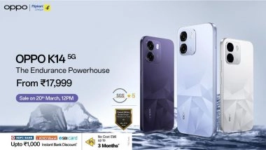 Business News | OPPO Launches K14 5G in India, The Endurance Powerhouse Redefining Battery Life and Smoothness Starting INR 17,999