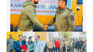 Sports News | J&K's Rising Star Cricketer Auqib Nabi Dar Honoured by BCF at Felicitation Ceremony in Baramulla
