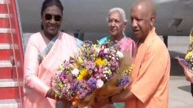 India News | President Droupadi Murmu Arrives in Ayodhya; CM Yogi Adityanath Extends Warm Welcome for Ram Mandir Visit