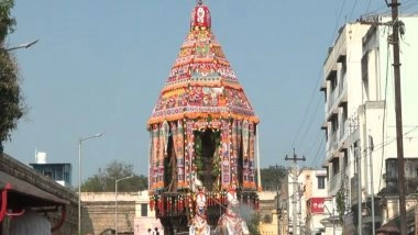 India News | Tamil Nadu: Grand Panguni Car Festival Celebrated at Jambukeswarar Temple; Thousands of Devotees Participate