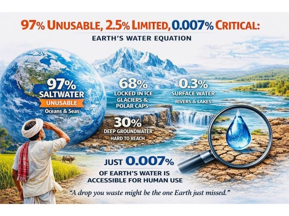 Business News | World Water Day: 97% Unusable, 2.5% Limited, 0.007% Critical: Earth's Water Equation