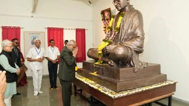 India News | Maharashtra: Vice President Radhakrishnan Offers Floral Tributes to Mahatma Gandhi at Nisargopachar Ashram in Pune