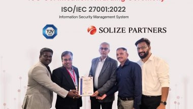 Business News | SOLIZE PARTNERS India Achieves ISO/IEC 27001:2022 Certification to Protect Engineering Data and Intellectual Property