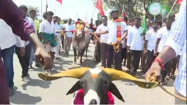 India News | Tamil Nadu Polls: Accompanied by Bulls, Goats, and Roosters, NTK's Jallikattu Rajesh Files Nomination