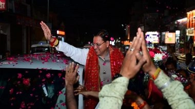 India News | Uttarakhand CM Pushkar Dhami Receives Grand Welcome from Supporters During Khatima Visit