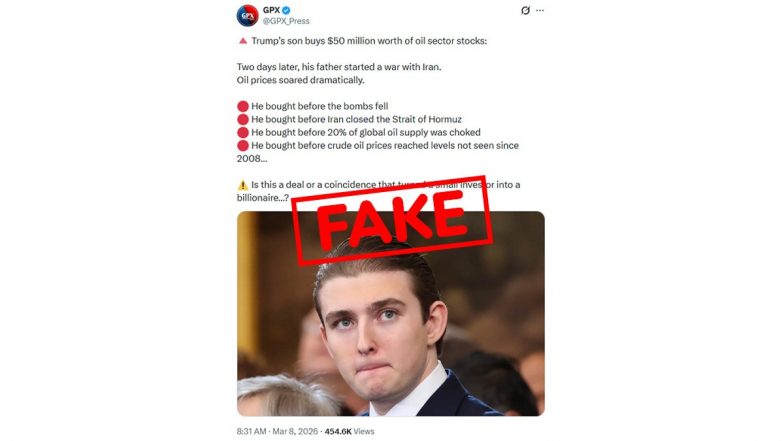 Did Barron Trump Buy USD 50 Million Worth of Oil Sector Stocks Before US and Israel Struck Iran? Know Truth Behind the Viral Social Media Rumours