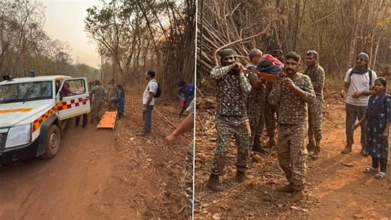 ITBP Soldiers Carry Pregnant Woman 5km on Stretcher Through Chhattisgarh Forest To Save Life (Watch Video)