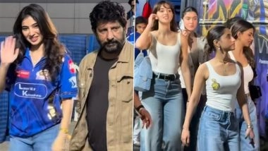 &lsquo;Dhurandhar 2&rsquo; Star Sara Arjun, Ananya Panday, Suhana Khan, AbRam and More Bollywood Celebs at MI vs KKR Match at Wankhede Stadium (Watch Videos)