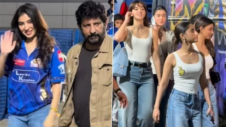 &lsquo;Dhurandhar 2&rsquo; Star Sara Arjun, Ananya Panday, Suhana Khan, AbRam and More Bollywood Celebs at MI vs KKR Match at Wankhede Stadium (Watch Videos)