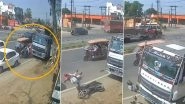 Muzaffarnagar Accident Caught on Camera: Lucky Escape for Brother-Sister Duo as Speeding Truck Rams Bike; Video Surfaces