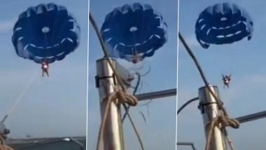 Goa Parasailing Horror: Cable Snaps Mid-Air at Baga Beach, Tourist Falls Into Sea; Shocking Video Surfaces