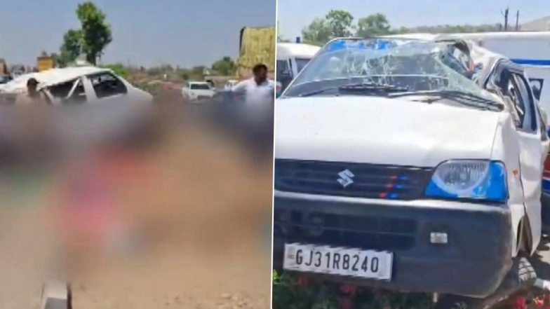 Sabarkantha Road Accident: 6 Killed as Private Bus Smashes Into Eco Car on Ahmedabad-Udaipur National Highway In Gujarat (Watch Video)