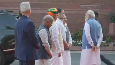 Rare Interaction Between PM Narendra Modi and Rahul Gandhi in Parliament Goes Viral (Watch Video)