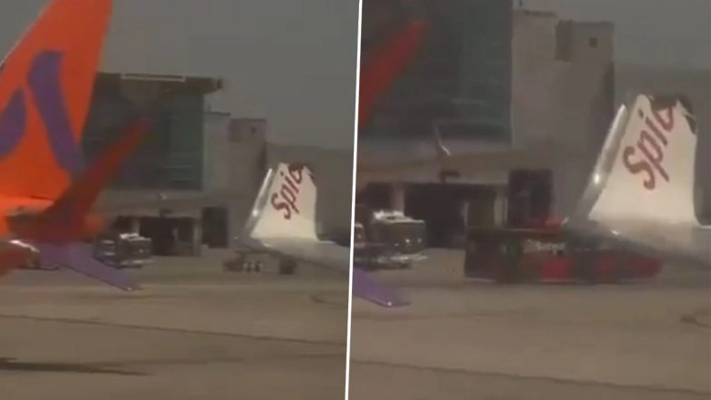 Aircraft Collision at Delhi Airport: SpiceJet Plane Hits Akasa Air Aircraft During Taxiing, Both Jets Damaged (Watch Video)