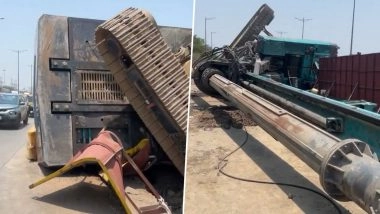 Mumbai Drilling Machine Collapse: Constable Santosh Gopal Chavan Dies After Piling Rig Collapses on Sion-Panvel Highway, Disturbing Videos Surface
