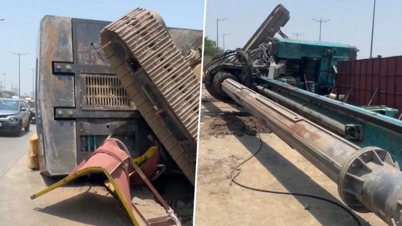Mumbai Drilling Machine Collapse: Constable Santosh Gopal Chavan Dies Afterv Piling Rig Collapses on Sion-Panvel Highway, Disturbing Videos Surface