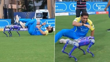 MS Dhoni&rsquo;s Playful Session With Robo-Dog Champak Goes Viral Ahead of MI vs CSK IPL 2026 (Watch Video)