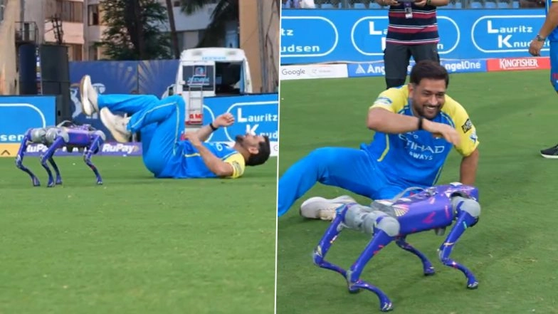 MS Dhoni’s Playful Session With Robo-Dog Champak Goes Viral Ahead of MI vs CSK IPL 2026 (Watch Video)