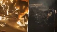 Rajasthan Road Tragedy: 3 Burnt Alive, 5 Critically Injured As SUV Catches Fire After Colliding With Dumper Truck in Churu (Watch Video)