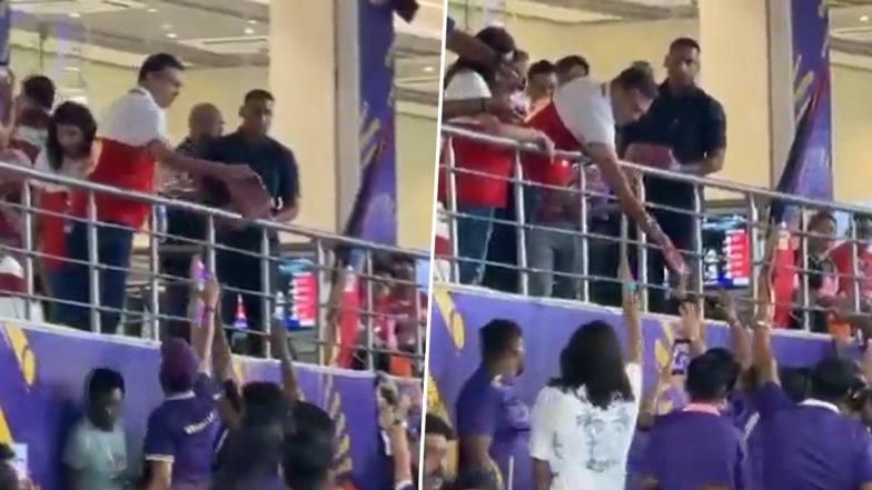 IPL 2026: Sanjiv Goenka Spotted Distributing LSG Jersey Among KKR Fans at Eden Gardens (Watch Video)