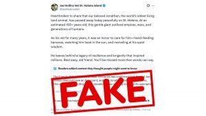 social-viral-Is Jonathan the Tortoise Dead? Fact Check Debunks the Death Hoax Going Viral on Social Media