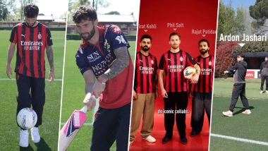 Christian Pulisic Rocks RCB Kit as Virat Kohli, Phil Salt and Rajat Patidar Don AC Milan Colours In Football Cricket Crossover (Watch Video)