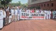 India News | Parliament Budget Session: Opposition MPs Protest Against FCRA Amendment Bill 2026 at Makar Dwar